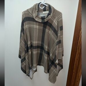 lime + chili beige and gray cowlneck poncho sweater size XL